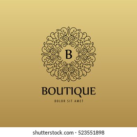 Vector Monogram Luxury Linear Logo, Company Icon. Decorative Frame For Restaurant Menu, Hotel, Jewelery, Fashion, Label, Sign, Banner, Badge.