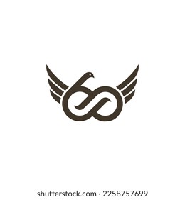 vector is monogram number 6 0 and wings. Fly, Infinity, elegant and unique.