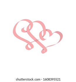 Vector monogram of two hearts of ribbon visas. Ribbon vignette of the heart. 