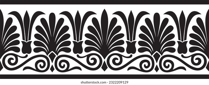 Vector monohrome black seamless classical Greek ornament. Endless European pattern. Border, frame Ancient Greece, Roman Empire.
