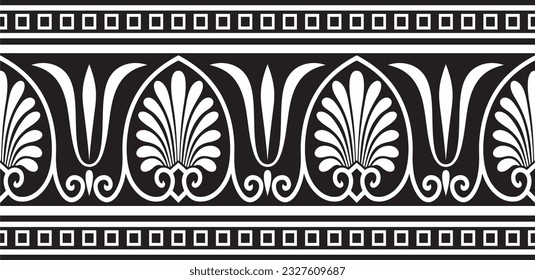 Vector monohrome black seamless classical Greek ornament. Endless European pattern. Border, frame Ancient Greece, Roman Empire.
