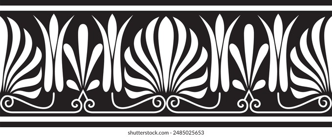 Vector monohrome black seamless classical Greek ornament. Endless European pattern. Border, frame Ancient Greece, Roman Empire.
