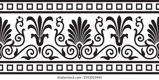 Vector monohrome black seamless classical Greek ornament. Endless European pattern. Border, frame Ancient Greece, Roman Empire.
