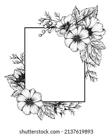 Vector monohrome pencil drawn flower frame with text space.