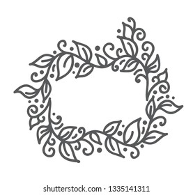 Vector monoline calligraphy flourish frame for holiday greeting card. Hand drawn floral monogram elements. Sketch doodle design with place for text. Isolated illustration.