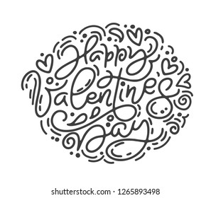 Vector monoline calligraphy phrase Happy Valentines Day. Valentines Day Hand Drawn lettering. Heart Holiday sketch doodle Design valentine card. love decor for web, wedding and print. Isolated