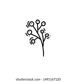 Vector monoline illustration of branch with berries. Natural icon. Black logo for eco design with place for your text