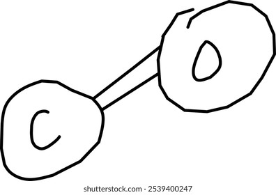 Vector de molécula de monóxido con símbolo de CO en estilo Doodle. Vector dibujado a mano moléculas de ciencia química.