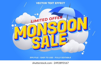Vector monsoon sale offer banner template design with text effect 3d style