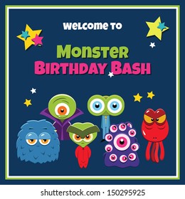Vector monster birthday party card
