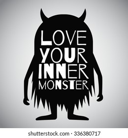 Vector monster cartoon, black silhouette illustration