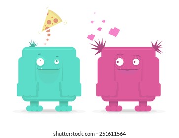 Vector monster couple in love, funny cartoon for St. Valentines Day 