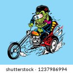 VECTOR MONSTER GREASER HOTROD ILLUSTRATION BIKERS RAT FINK STYLE VINTAGE MOTORCYCLE CHOPPER POSTER