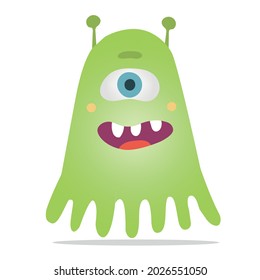 A vector monster of green color with tentacles, a toothy smile and and one eye.