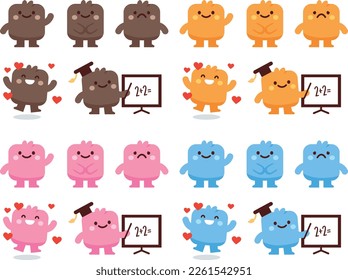 vector monster marshmellow mascot in 4 color variants