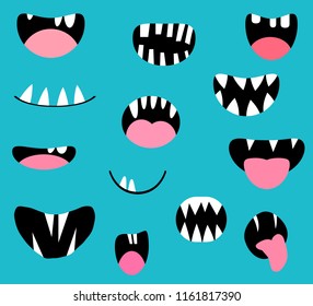 Vector Monster Mouths, Open And Closed With Tongues And Teeth