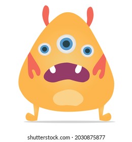 A vector monster of orange color with ears, a smile and three eyes.