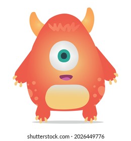 Vector monster of orange color with horns and one eye.