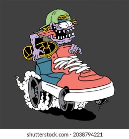 vector of a monster playing like a lifestyle monster in big shoes