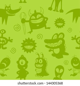 Vector Monster Seamless Pattern Background - Graphic elements to embellish your layout. Vector file editable, scalable and easy color change. You can use the background or isolated elements.
