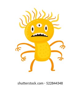 Vector monster. Virus cartoon character on white background. Cute micro bacteria vector illustration. Microbe, pathogen, germ icon.