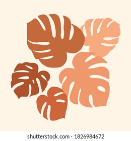 Vector monstera. Composition with leaves. Contemporary illustration in pastel colors. Flat abstract design.