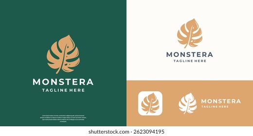 Vector monstera leaf logo design concept illustration idea.