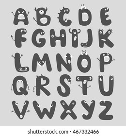 Vector monsters alphabet abc type template set