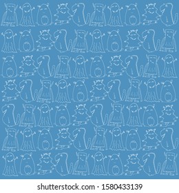 Vector monsters seamless pattern. Hand drawn vector illustration. Print for veterinary brand design and children products. Textile rapport in different colors.