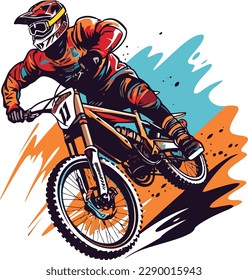 vector A montain bycicle rider on a bike in a red jacket t-shirt design