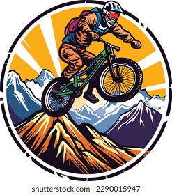 vector Un motociclista montano en una bicicleta con un diseño de camiseta de chaqueta naranja