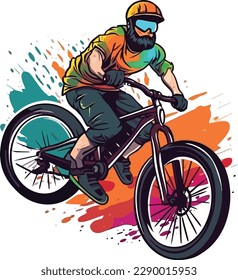 vector Un motociclista montano en un diseño de camiseta de bicicleta