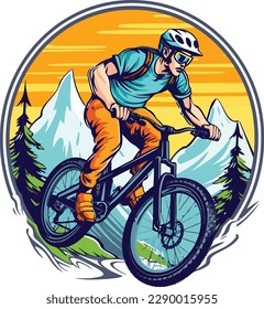 vector Un motociclista montano en un diseño de camiseta de bicicleta