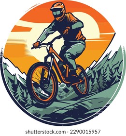 vector Un motociclista montano en un diseño de camiseta de bicicleta