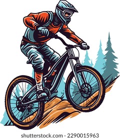 vector Un motociclista montano en una bicicleta con un diseño de camiseta de chaqueta roja