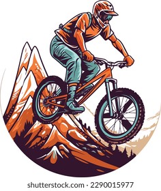 vector Un motociclista montano en una bicicleta con una camiseta naranja 