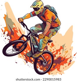 vector Un motociclista montano en un diseño de camiseta de bicicleta