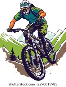 vector Un motociclista montano en un diseño de camiseta de bicicleta