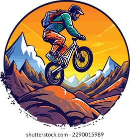 vector Un motociclista montano en un diseño de camiseta de bicicleta