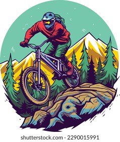 vector Un motociclista montano en un diseño de camiseta de bicicleta