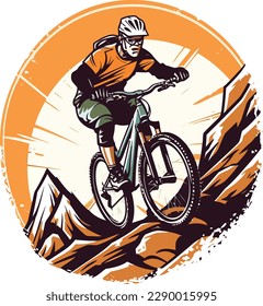 vector Un motociclista montano en un diseño de camiseta de bicicleta