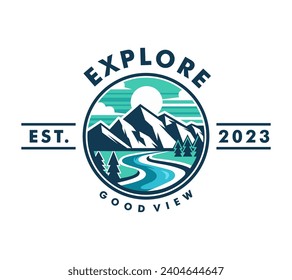 VECTOR MONTAIN AND RIVER BADGE LOGO