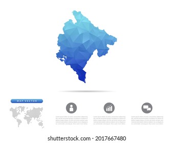 Vector Montenegro map blue polygon triangle mosaic for presentation. Creative concept for infographic.