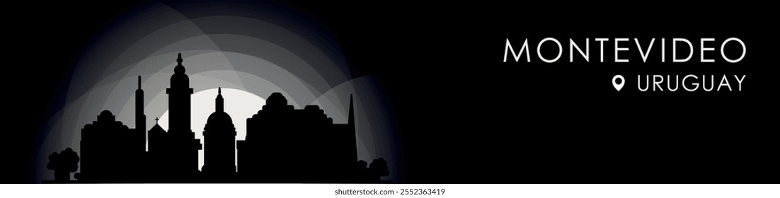 Vector Montevideo, Uruguay cityscape banner. Black and white placard profile picture for header, footer