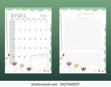 Vector monthly April 2024 planner with lines template