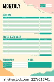  vector monthly budget planner template 