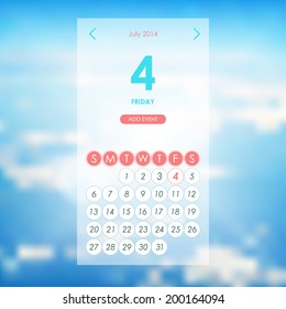 Vector monthly calendar of July 2014. Design template element for user interface.