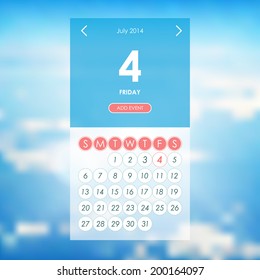 Vector monthly calendar of July 2014. Design template element for user interface.