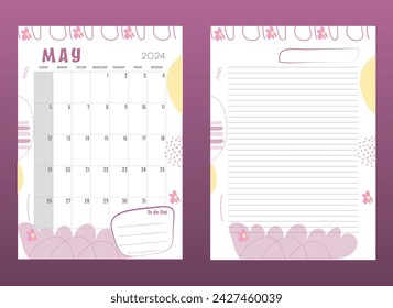 Vector monthly May 2024 planner with lines template