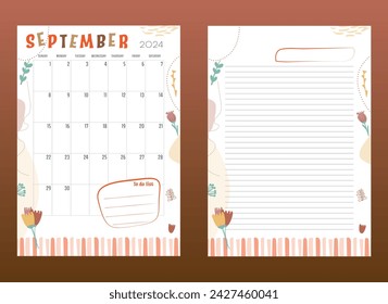 Vector monthly September 2024 planner with lines template